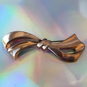 Vintage sterling silver bow pin brooch gold plated